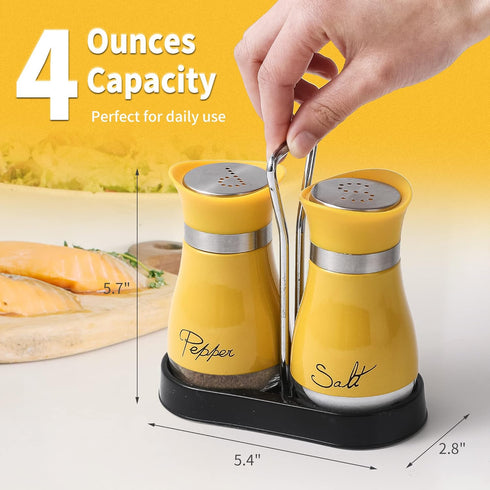 Salt and Pepper Shakers Set, Stainless Steel with Glass Bottle for Table, RV, Camp, BBQ, Set of 2, Yellow...