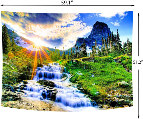 Delur Mountain Waterfall Tapestry Sunset Forest Tapestry Tree Nature Landscape Tapestry Rainforest Scenery Tropical Tapestry Psychedelic Wall Hang...