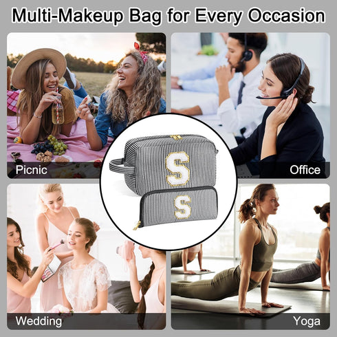 Gifts for Women - Personalized Birthday Gifts for Women Her Mom Best Friend Bridesmaid Girlfriend Teacher, Monogram Initial Black Cute Makeup Bag ...