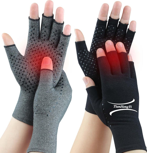 2 Pairs Arthritis Gloves for Pain Relief, Compression Gloves for Arthritis, Carpal Tunnel, Osteoarthritis, Joint, Typing, Driving, Fingerless Hand...