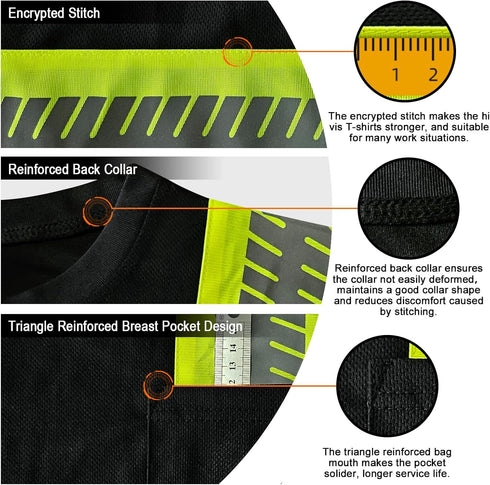 TCCFCCT High Visibility Shirts for Men Class 3 Hi Vis Reflective Safety Shirts for Men Women, Short Sleeve Construction Work Shirts with Green Ext...