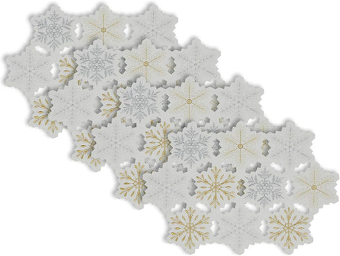 DII Embroidered Holiday Table Décor Collection Christmas Kitchen, Snowflakes Placemat Set, 13x19, Silver & Gold, 4 Piece...
