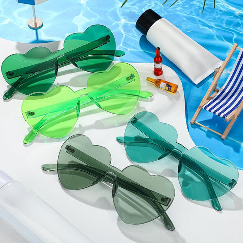 TOODOO 4 Pieces Heart Shape Rimless Sunglasses Transparent Candy Color Party Eyewear...
