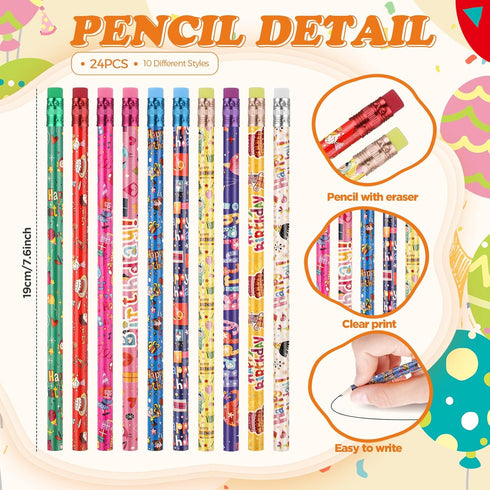Sabary 48 Pcs Happy Birthday Pencils Rubber Bracelets Set Birthday Party Favors Birthday Pencils Silicone Wristbands Birthday Bracelet for Kids St...