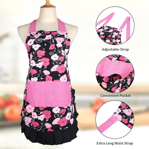 G2PLUS Mothers Aprons for Women with Pockets, Extra Long Ties, Vintage Damask Apron, Perfect for Kitchen Cooking, Baking and Gardening, 29 x 21 - ...
