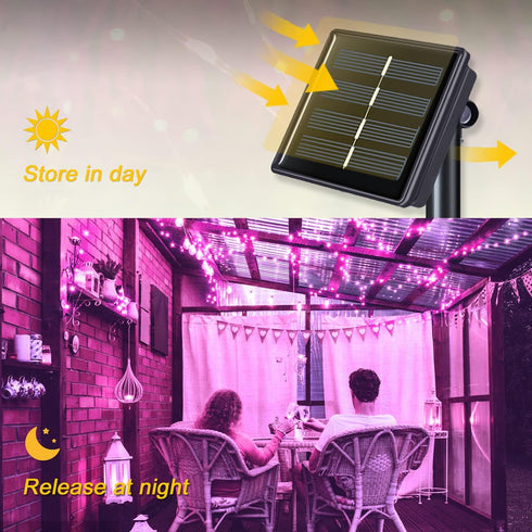 JMEXSUSS 2 Pack Pink Solar Christmas Lights, 33ft 100 LED Solar String Lights Outdoor Waterproof, 8 Modes Solar Fairy Lights for Outside Garden Pa...