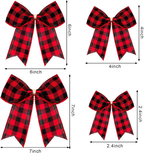 WILLBOND 12 Pieces Buffalo Plaid Bows Burlap Decorative Velvet Bows for Wreaths for Valentine Day Gift Wrap Party Decoration(Red and Black,6 x 6 I...