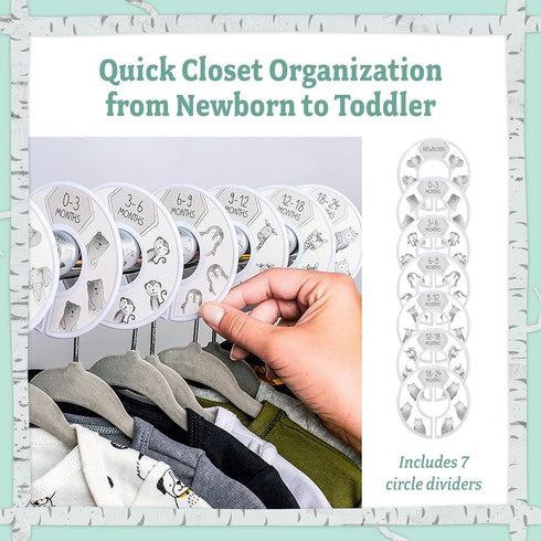 Baby Nest Designs Closet Dividers for Baby Clothes - 7X Baby Clothing Size Age Dividers from Newborn Infant to 24 Months - Grey Animals Baby Cloth...