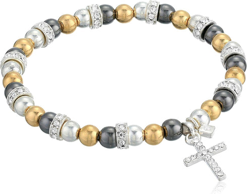 Nine West Women's Boxed Tritone Cross Stretch Bracelet, Size: 0...
