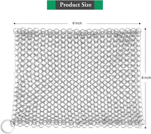 AMAGABELI GARDEN & HOME 8” x 8” 316 Stainless Steel Cast Iron Cleaner Chainmail Scrubber for Cast Iron Pan Skillet Cleaner for Dishes Glass Pre-Se...