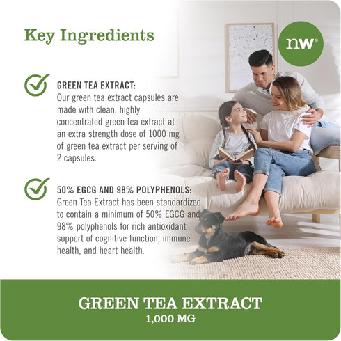 NatureWise Green Tea Extract Capsules 1000 mg - 50% EGCG & 98% Polyphenols - Extra Strength Antioxidants for Heart Health and Energy - Vegan, Glut...