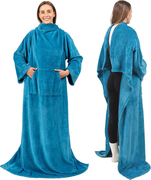 PAVILIA Blanket with Sleeves for Adult Women Men, Soft Warm Wearable Blanket Fleece Wrap Throw, Robe Blanket Gift...