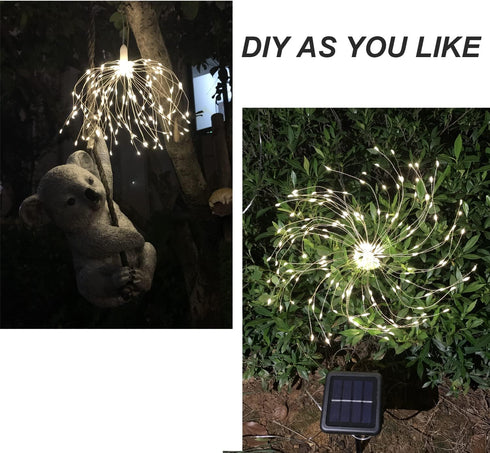 200 LED Solar Starburst Light, Outdoor Chandelier Lights, 2 Pack Garden Firework Lights, 8 Modes Hanging Decorative Christmas Lights for Garden Pa...