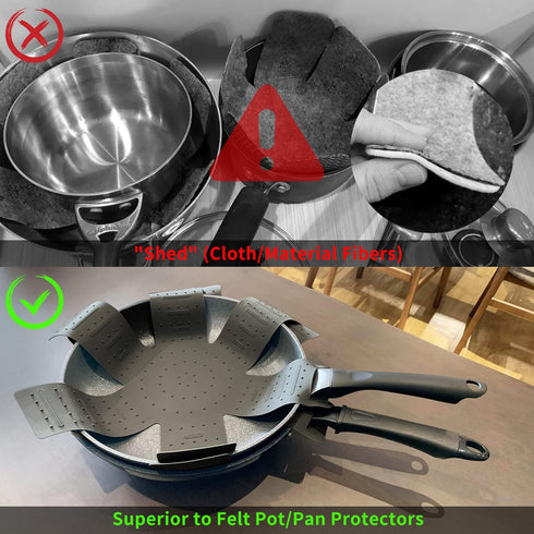 Pot & Pan Protectors, 3-Piece Silicone Cookware Protector Pad, Stacking Pan Protector. It Has a Unique Opening and Fixing Design That Can be Used ...