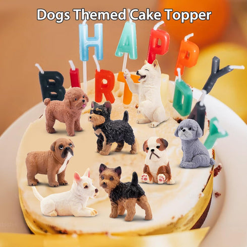 12PCS Dog Figurines, Realistic Plastic Puppy Figurines, Hand Painted Emulational Tiny Dogs Animals Toy, Dog Cake Topper Christmas Birthday Gift fo...