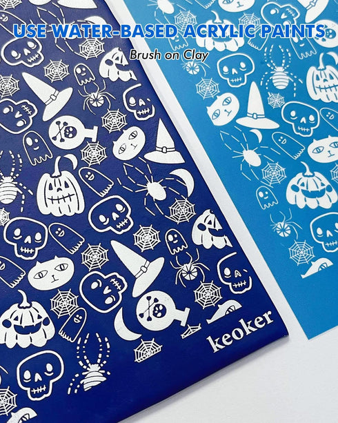 KEOKER Halloween Silk Screen for Polymer Clay, 6 PCS Fall Silk Screen Stencils for Polymer Clay on Clay & Other Jewelry Clay Earrings Decoration, ...