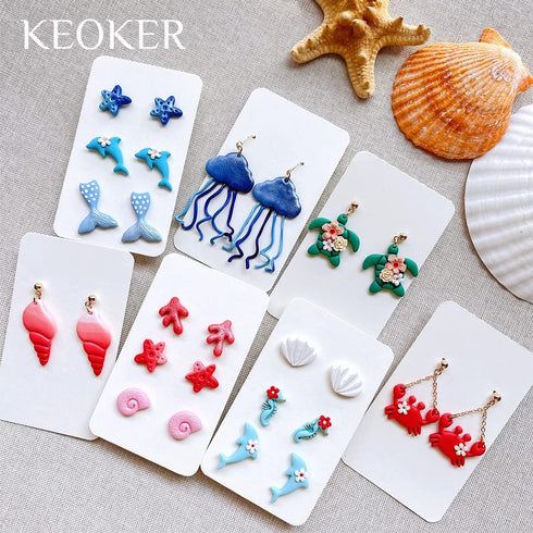 Keoker Polymer Clay Cutters, Ocean Clay Cutters for Polymer Clay Jewelry, 12 Shapes Sea Life Clay Earring Cutters, Small Earring Cutters for Polym...