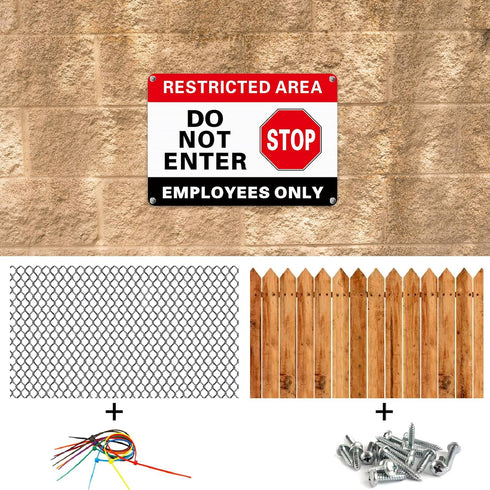 4 Pcs Restricted Area Employees Only Sign 10 x 7 Inches Do Not Enter Sign with 4 Pre Drilled Holes Reflective Warning Signs Rust Free Easy to Moun...