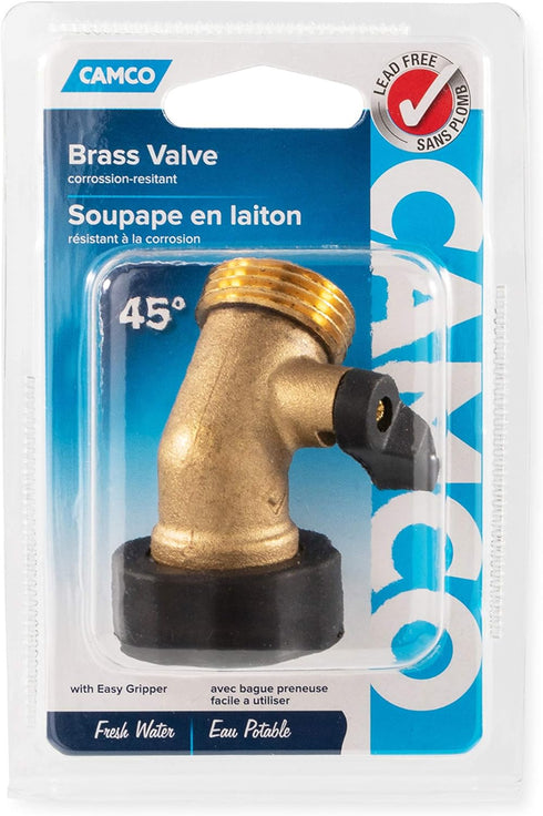 Camco Solid Brass 45 Degree Drinking Water Valve with Garden Hose Connections (20173)...