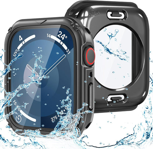 Goton 2 in 1 Waterproof Rugged Case for Apple Watch Series 9 8 7 45mm Screen Protector, 360 Protective Glass Face Cover Hard PC Bumper + Back Fram...