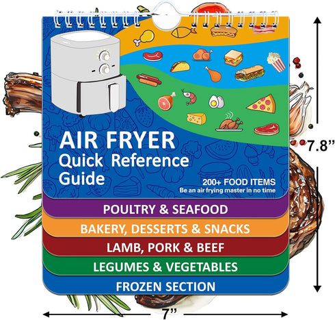 TZARROT Air Fryer Magnetic Cheat Sheet Set, Over 200 Foods Air Fryer Cooking Guide Flip Chart Magnetic, Air Fryer Accessories Cooking Time Charts ...