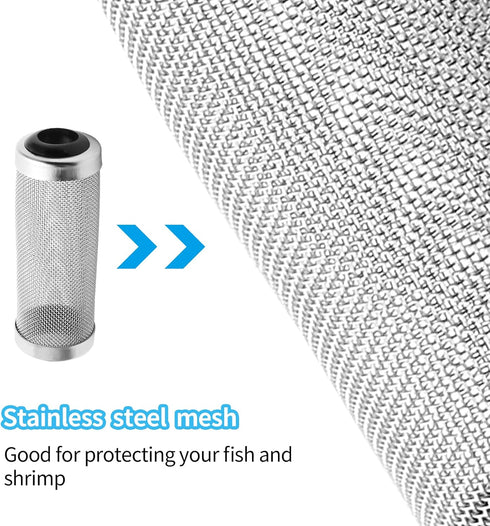 Stainless Steel Aquarium Filter Intake Cover, 16mm Shrimp Filter Guard Metal Fish Tank Filter Intake Strainer, Mesh Tube Filter Net Cover Aquarium...