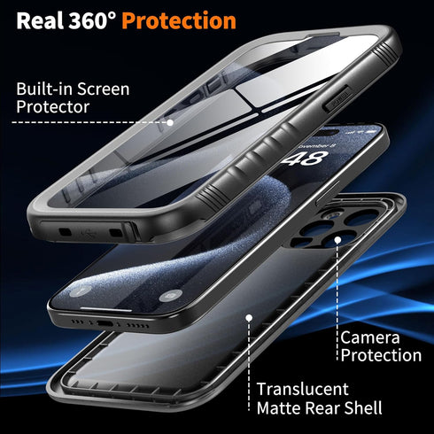 Cozycase for iPhone 15 Pro Waterproof Shockproof Dustproof Case - Heavy Duty/360 Full Body/Military Grade/Protective/Rugged ?8FT Drop Proof? Built...