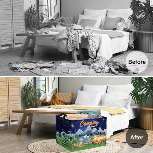 Clastyle Black Night Camping Storage Basket Clothes Toy Tool Food Picnic Basket Outdoor Beach Pool Towel Basket Rectangle Moutain Lake Fir Tree Ca...