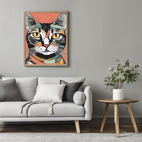 Posterizer 1 pcs- Abstract portrait of a cat with yellow eyes-Art for Animal Lovers-Abstract & Modern Art- Gift for Men Women Teens-Decor for Hom...