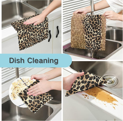 ALAZA Leopard Cheetah Prints Animal Kitchen Towels Dish Clothes for Drying Dishes Cleaning Washing Super Soft & Absorbent Nonstick Oil, 11x11 Inch...