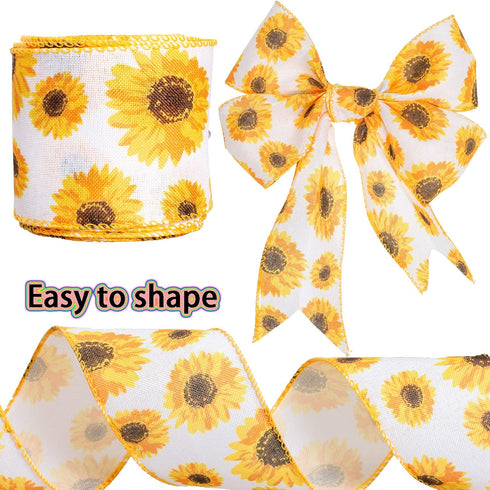 ATRBB Sunflower Wired Ribbon, Flower Sunflower Ribbon for Spring Summer Autumn Wreath, Wrapping and Home Decoration, 10 Yards by 2.5 Inches (Style...