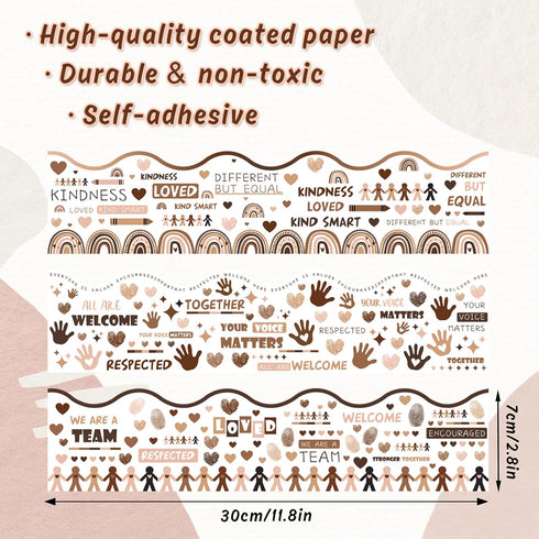72Pcs Diversity Bulletin Board Borders Equality Growth Mindset Self-Adhesive Border Trims Scalloped Educational Border Sticker Decals for School C...