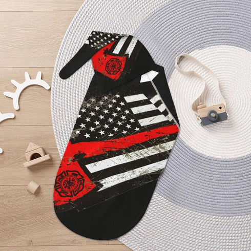 USA Thin Red Line Firefighter Axe Pattern Baby Newborn 100% Cotton Swaddle Blanket with Beanie Hat Set Cotton Receiving Blankets Sleep Sack for Gi...