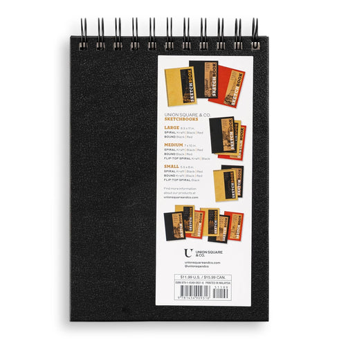 Sketchbook 5.5 x 8" Fliptop Landscape Black Spiral Hardcover Mixed Media Sketchbook for Drawing, Acid-Free Quality Paper (128 pages) - Union Squar...