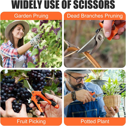 4Pieces Gardening Tools, Gardening Scissors,Garden Scissors, Scissors Set with Sharpening Stone, Gardening Stainless Steel Pruning Shears with Sha...