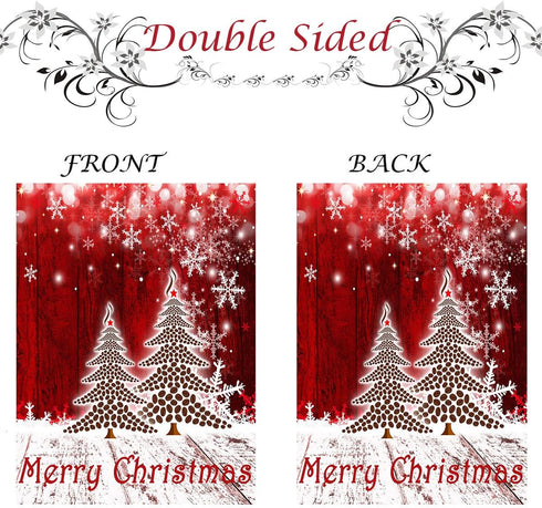Merry Christmas Tree Red Garden Flag Winter Snowflake Double Sided Flags 12" x 18", Xmas Rustic Winter Snow Holiday New Year Small Garden Flag Ban...