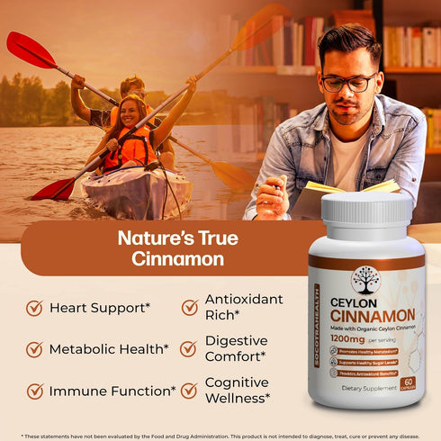 Ceylon Cinnamon Supplement - Certified Organic - Non-GMO - Gluten Free - Supports Healthy Metabolism - Antioxidant Benefits - 60 Vegan Capsules...