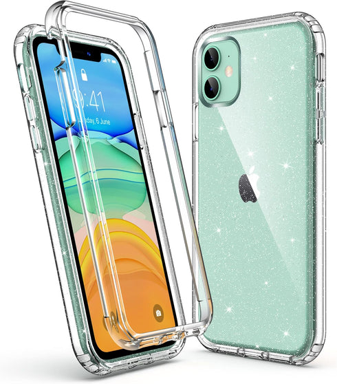 ULAK Compatible with iPhone 11 Case Glitter, Heavy Duty Dual Layer Shockproof Women Girl Sparkle Bling Transparent Protective Phone Cover for iPho...