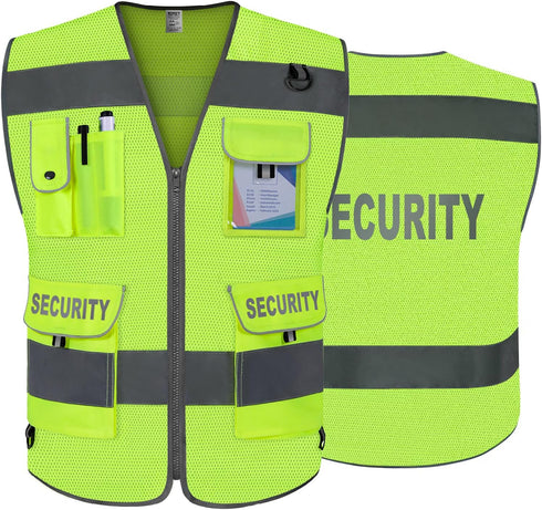 TCCFCCT Mesh Security Vest for Men Women 9 Pockets High Visibility Reflective Safety Vest, Durable Hi Vis Construction Vest with Reinforced Sewing...