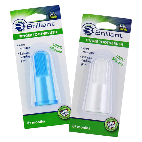 Brilliant Baby Finger Toothbrush - Silicone Gum Massager and Teether Brush for Infant-Toddler, 3 Months Old and Up, Blue/Clear, 2 Count...