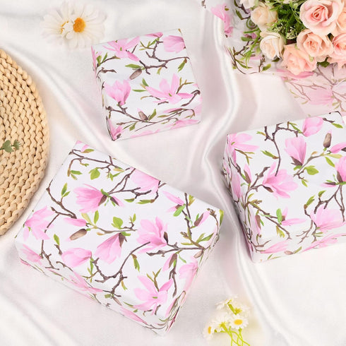 100 Sheets Pink Magnolia Flowers Printed Tissue Paper Floral Pattern and Leaves Art Decorative Tissue for Gift Wrapping Supplies...