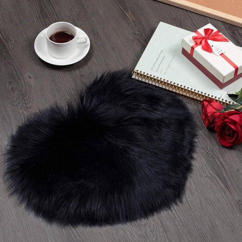 Mudder 2 Pieces Heart Shaped Rug Faux Room Fluffy Carpet Heart Shaped Door Mat for Room Bedroom, 12 x 16 Inch(Black)...