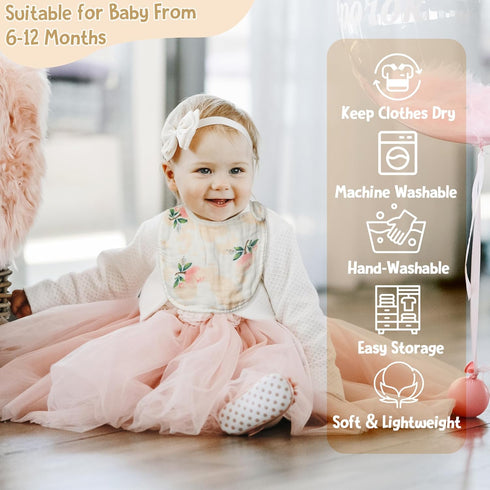 7Pcs Baby Muslin Bibs Baby Burp Cloths Absorbent Cotton Infant Bib Adjustable Resin Button Bibs Flower Pattern Infant Bibs Drooling Feeding Eating...