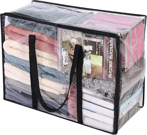 Vieshful Clear Clothes Storage Bag, 40L Zippered Closet Organizer, Plastic Storage Containers Moving bags for Comforter, Blanket, Bedding, Duvet, ...