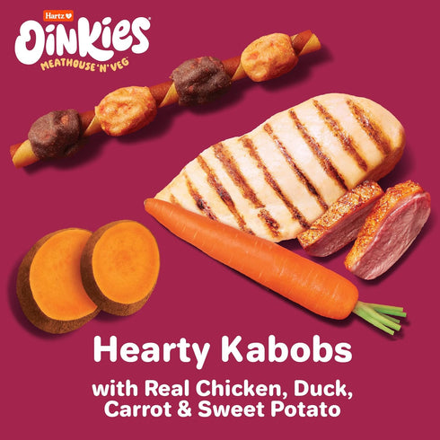 Oinkies Meathouse'n'Veg Hearty Kabobs Dog Treats with Real Chicken, Duck, Carrots, and Sweet Potato, Long-lasting yet Highly Digestible, 18 Count...