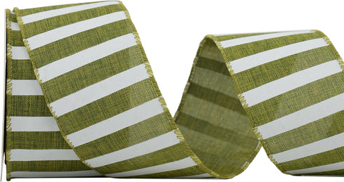 Sage Green Wired Ribbon 2.5" Horizontal White Stripe Wired Edge Burlap Ribbon Farmhouse Wire Ribbon for Wreaths Crafts Supplies Gift Wrapping Bows...