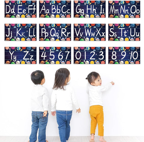gisgfim 12 Pieces Alphabet Bulletin Board Strips Set Outer Space Alphabet Line ABC Alphabet Banner & Number Border Space Posters for Preschool Kin...