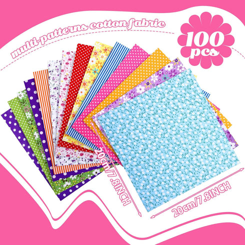 Oudain 100 Pcs 8 x 8 Inch Quilting Fabric Squares Fat Fabric Bundles Cotton Fabric Square Flower Craft Fabric Scraps Quilting Supplies for DIY Cra...