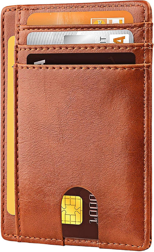 Slim Minimalist Front Pocket RFID Blocking Leather Money Clip Wallets for Men Women, Light Brown...