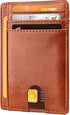 Slim Minimalist Front Pocket RFID Blocking Leather Money Clip Wallets for Men Women, Light Brown...